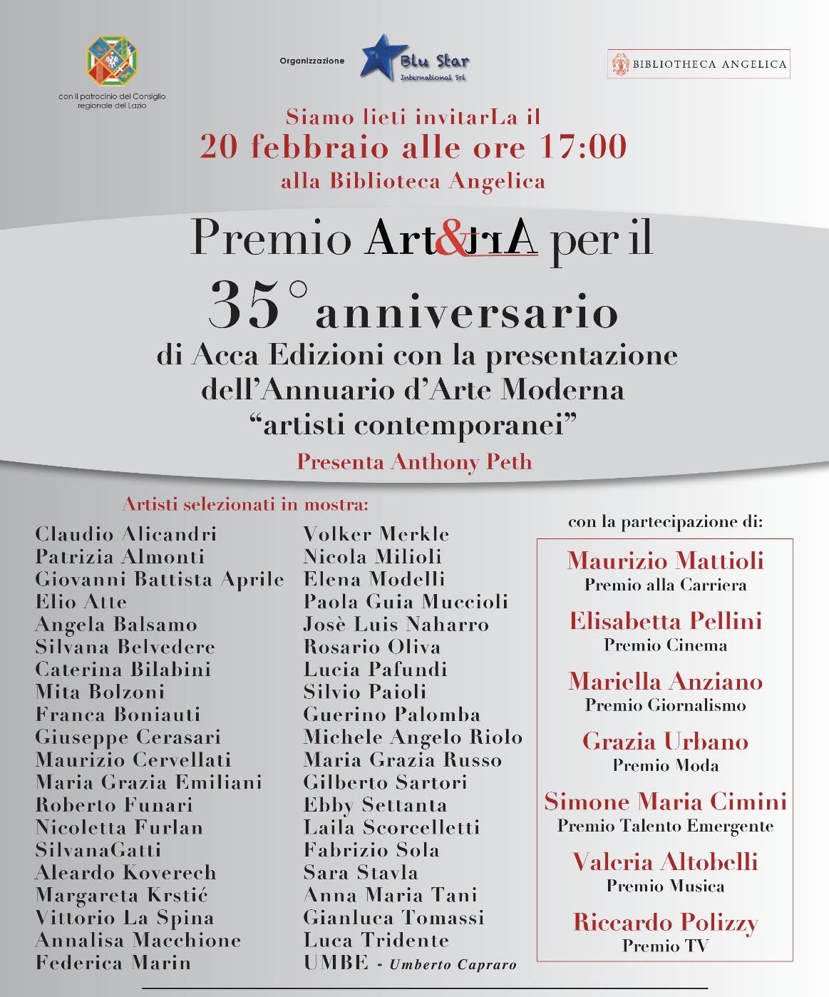Alla Biblioteca Angelica il Gran Galà di Premiazione