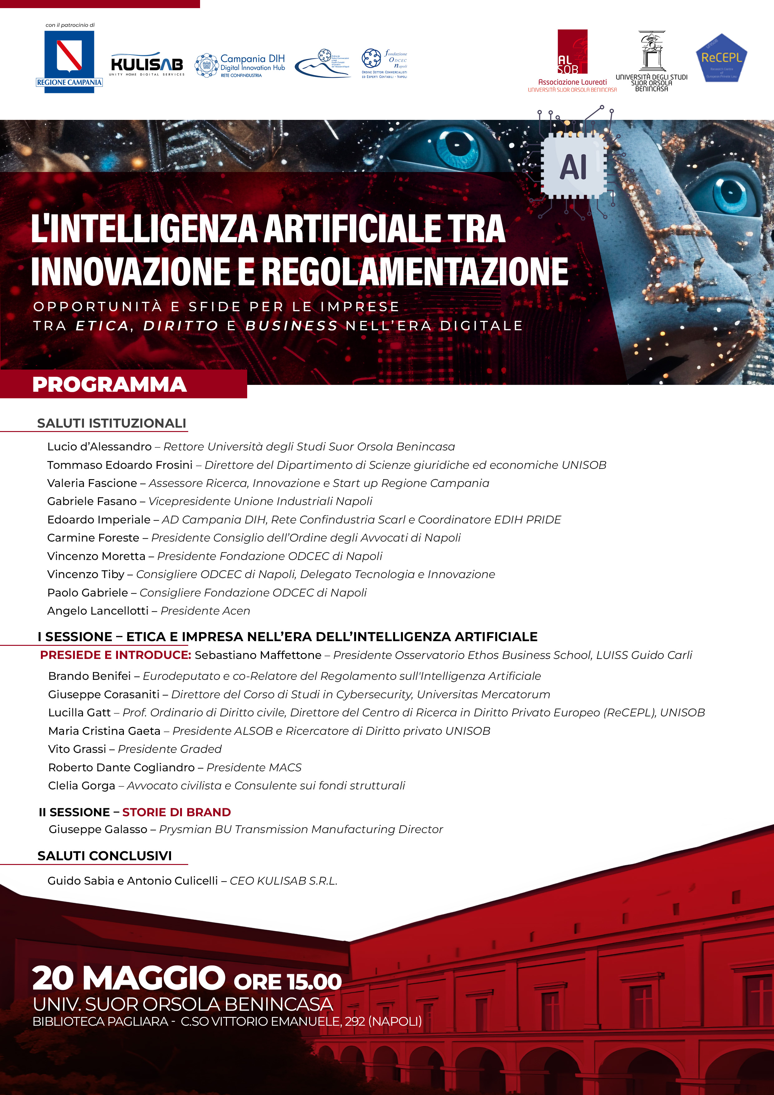 Intelligenza Artificiale e Regolamentazione, il 20 Maggio incontro tra accademici ed imprese all'Università Suor Orsola Benincasa