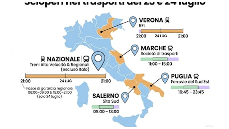 Sciopero dei treni il 23 e 24 luglio, in Emilia-Romagna garantiti i servizi essenziali nelle fasce orarie 6-9 e 18-21