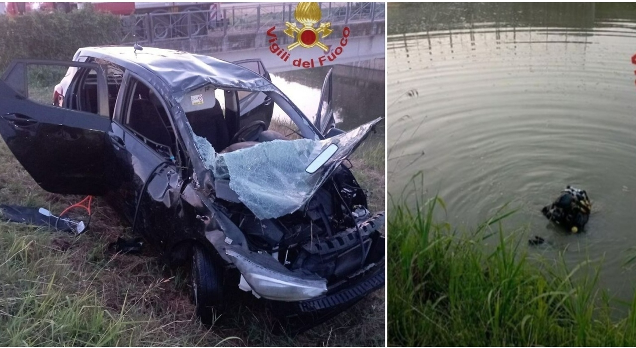 Perde il controllo dell'auto e finisce nel canale: morto un giovane. Il mezzo distrutto recuperato dai vigili del fuoco