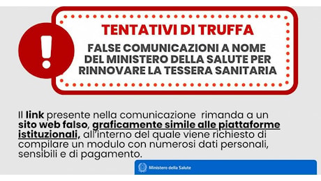 Truffa del rinnovo tessera sanitaria, il Ministero mette in guardia dai falsi messaggi